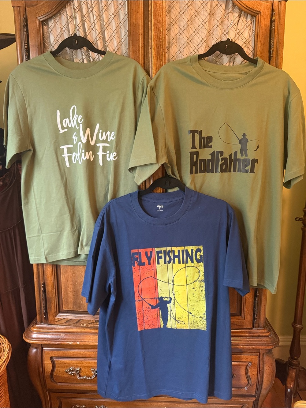 FSJ Olive & Navy Men’s Short Sleeve Fishing Graphic Tees - 3 Pack